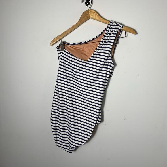 Womens J Crew Ruched one-shoulder one-piece in stripe Size M EUC! - Picture 4 of 4